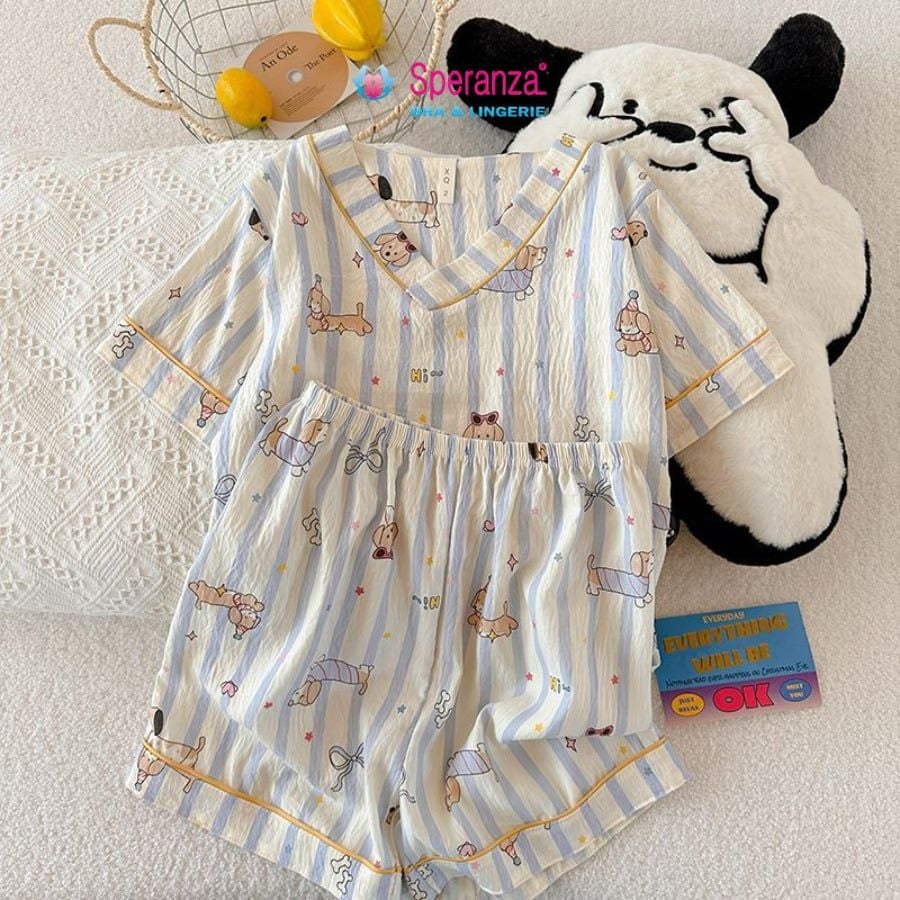 Đồ Bộ Mặc Nhà Nữ Speranza SBD709SH Vải Cotton Nhăn Dáng Đùi