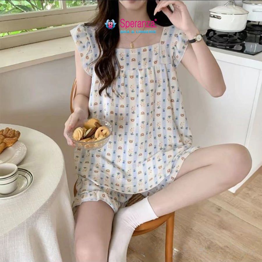 Bộ đồ ngủ Speranza, vải cotton mền mại, áo không tay, quần đùi SBD004SH