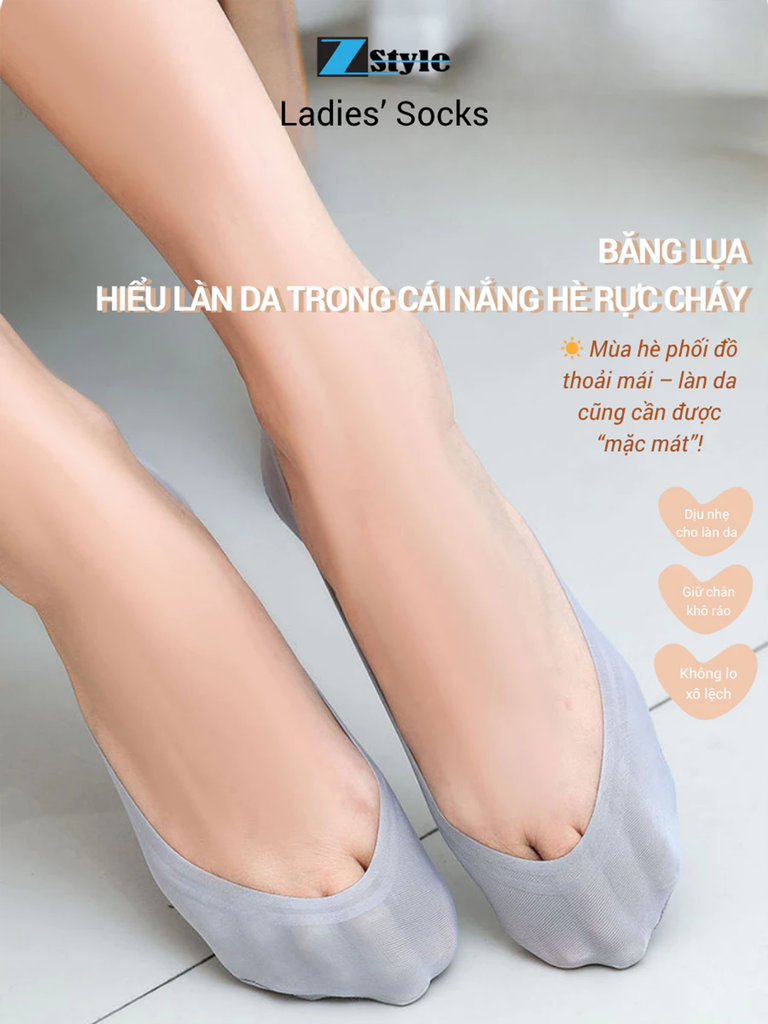 Combo 4 Vớ nữ Zstyle siêu mỏng không viền, giấu gót chống tuột – Vớ mang giày búp bê, giày cao gót ZLS008SH