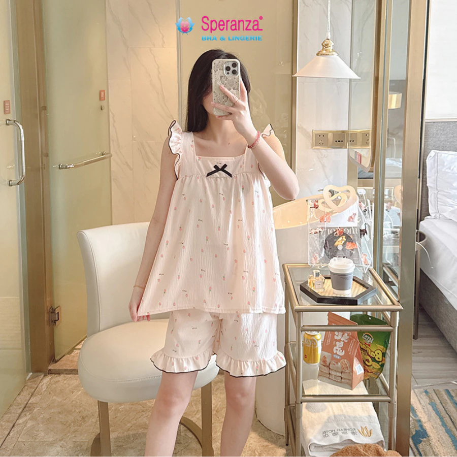 [Bộ Đồ Ngủ Nữ Cotton Tay Cánh Tiên] Mặc Nhà Dễ Thương Dáng Rộng, Họa Tiết Cute Cho Bạn Gái Tuổi Teen SBD010SH