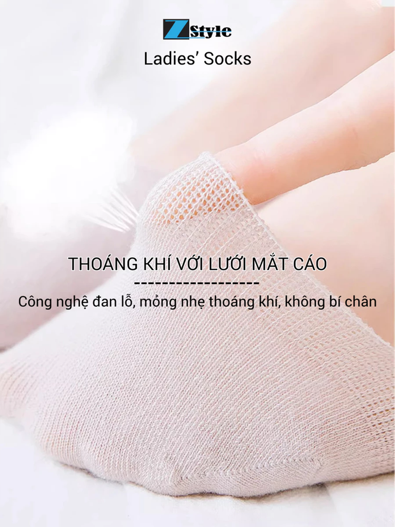 Combo 5 Đôi Vớ Lười Nữ Zstyle Chống Tuột Gót Silicon Kháng Khuẩn >99,9% Cotton Tự Nhiên Thoáng Khí