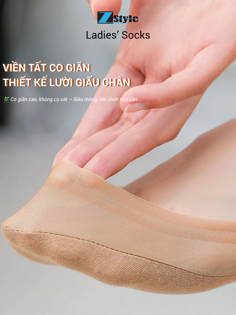 Combo 4 Vớ nữ Zstyle siêu mỏng không viền, giấu gót chống tuột – Vớ mang giày búp bê, giày cao gót ZLS008SH