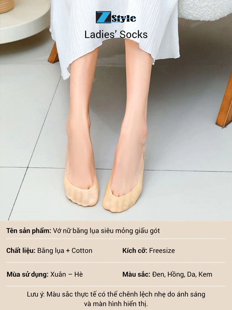 Combo 4 Vớ nữ Zstyle siêu mỏng không viền, giấu gót chống tuột – Vớ mang giày búp bê, giày cao gót ZLS008SH