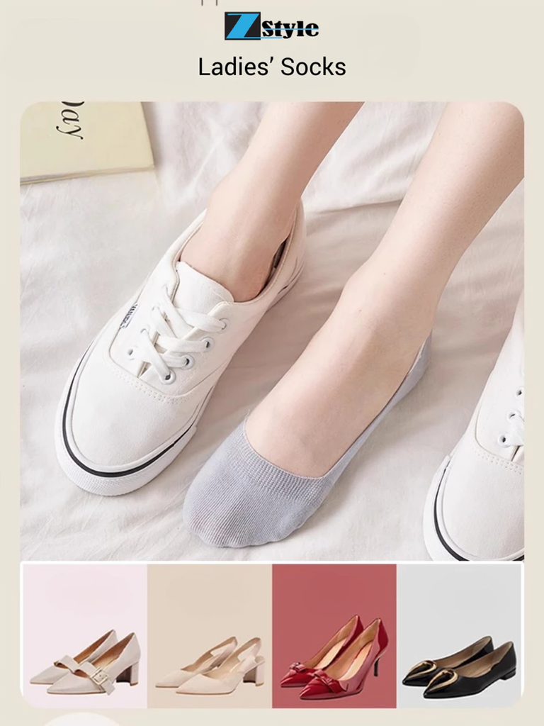 Combo 5 Đôi Vớ Lười Nữ Zstyle Chống Tuột Gót Silicon Kháng Khuẩn >99,9% Cotton Tự Nhiên Thoáng Khí
