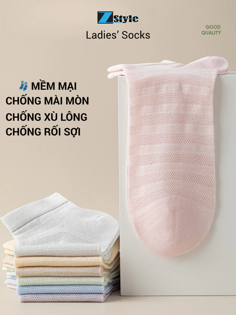 Combo 4 Đôi Vớ Nữ Zstyle – Co Giãn Tốt, Mềm Mịn, Kháng Khuẩn – Nhiều Màu Pastel Dễ Thương ZMS004SH