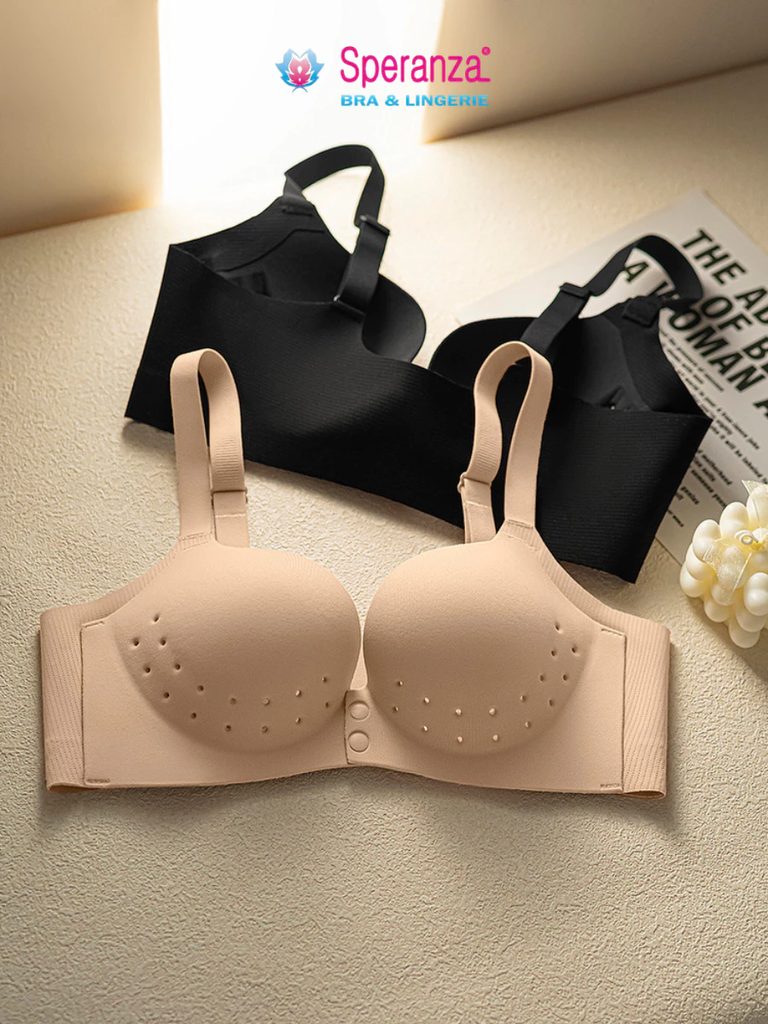 Áo Ngực Nữ Cao Cấp Speranza Nút Gài Trước Thoáng Khí – 3 Màu Đen Nâu Kem, Size M-3XL - SPA0817SH