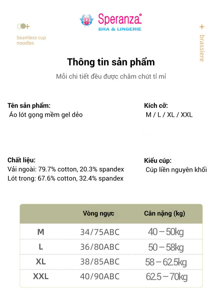 Áo Lót Nữ Không Gọng Speranza – Cúp 3D Nâng Ngực, Không Lộ, Không Cấn, Mặc Như Không - SPA0135SH