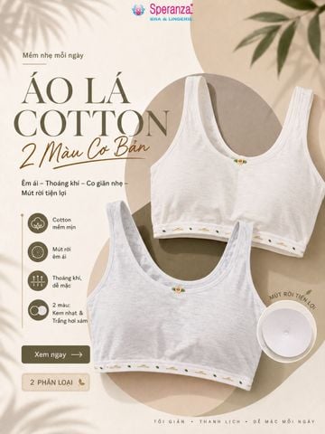 COMBO 2 Áo Lót Học Sinh Speranza SPAL0016SH Cotton Co Giãn 4 Chiều Có Mút Rời