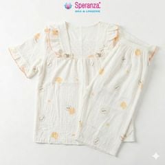 Bộ Đồ Ngủ Nữ Speranza SBD007SH Vải Cotton Nhăn Cổ Vuông Phối Ren Họa Tiết Hoạt Hình