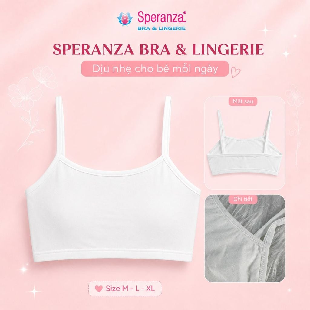 Áo lót  Speranza SPAL002SH bé gái 2 dây trắng cotton co giãn thoáng mát thấm hút