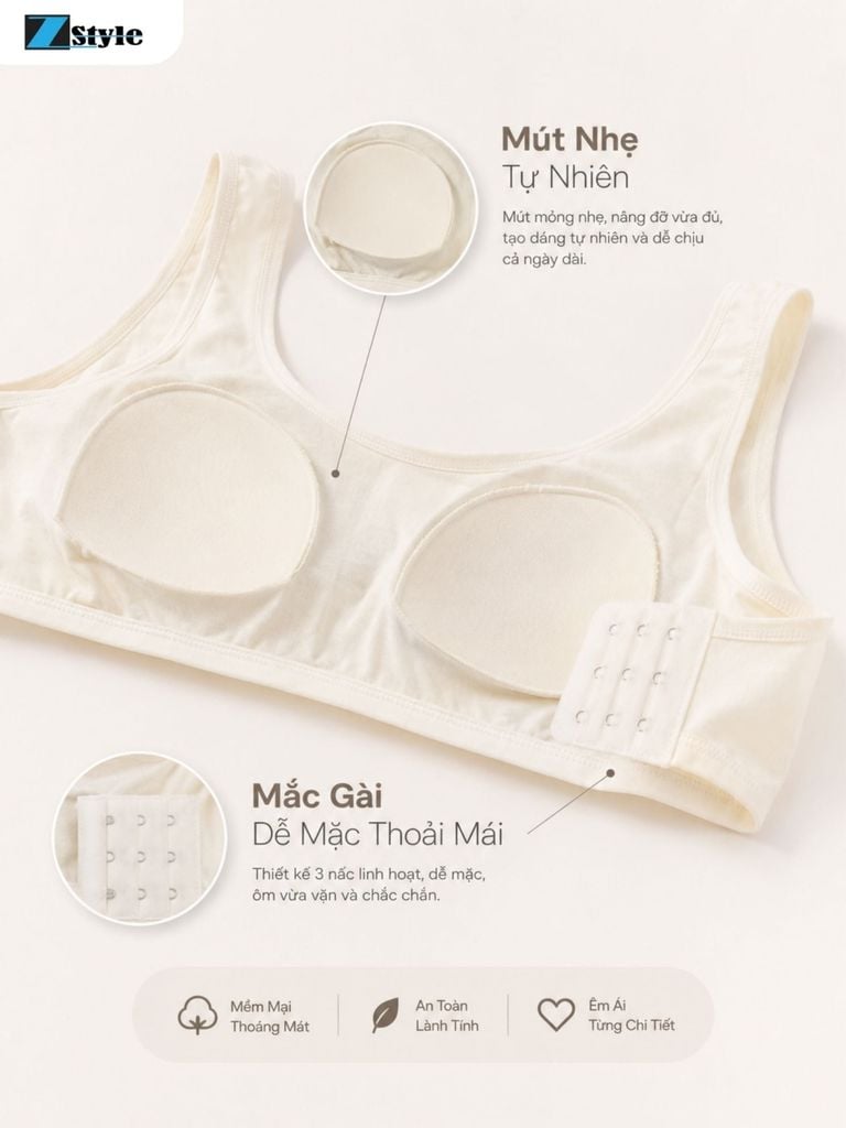 Áo Lá Học Sinh Mềm Mại Zstyle ZALL1013NK Có Mút Mỏng, Lưng Móc Cài