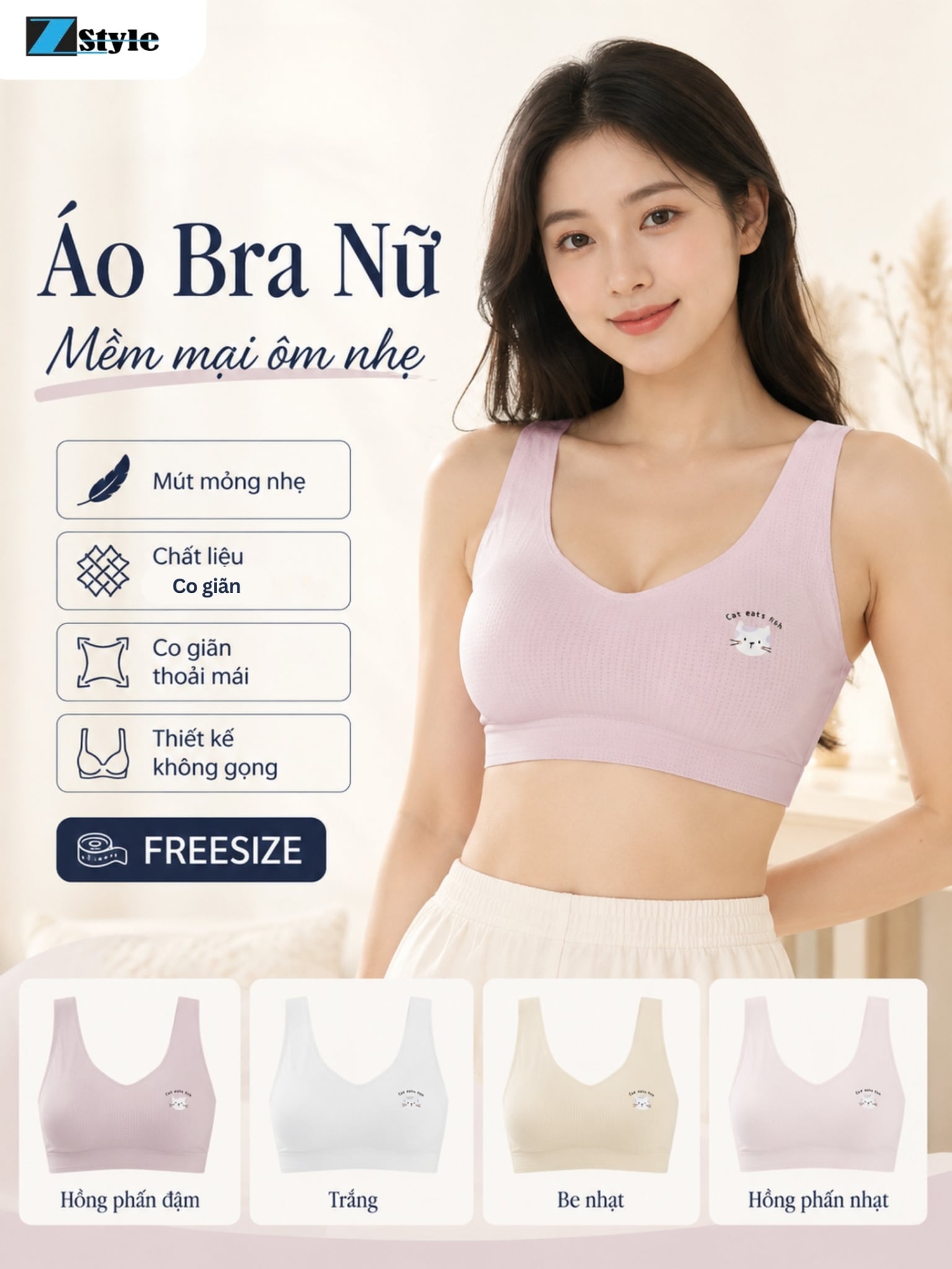 Áo Lá Nữ ZStyle ZALL5520NK Co Giãn Không Đường May Mút Liền Chui Đầu