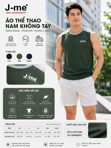Áo thun sát nách nam J-me JMT089SH vải cotton mềm mại thoải mái co dãn