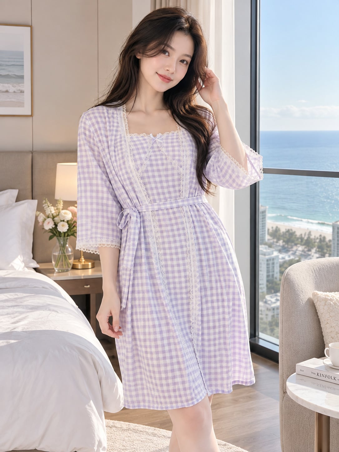 Bộ Đồ Ngủ Nữ Speranza SPD6899SH Kẻ Caro Phối Ren Nữ Tính