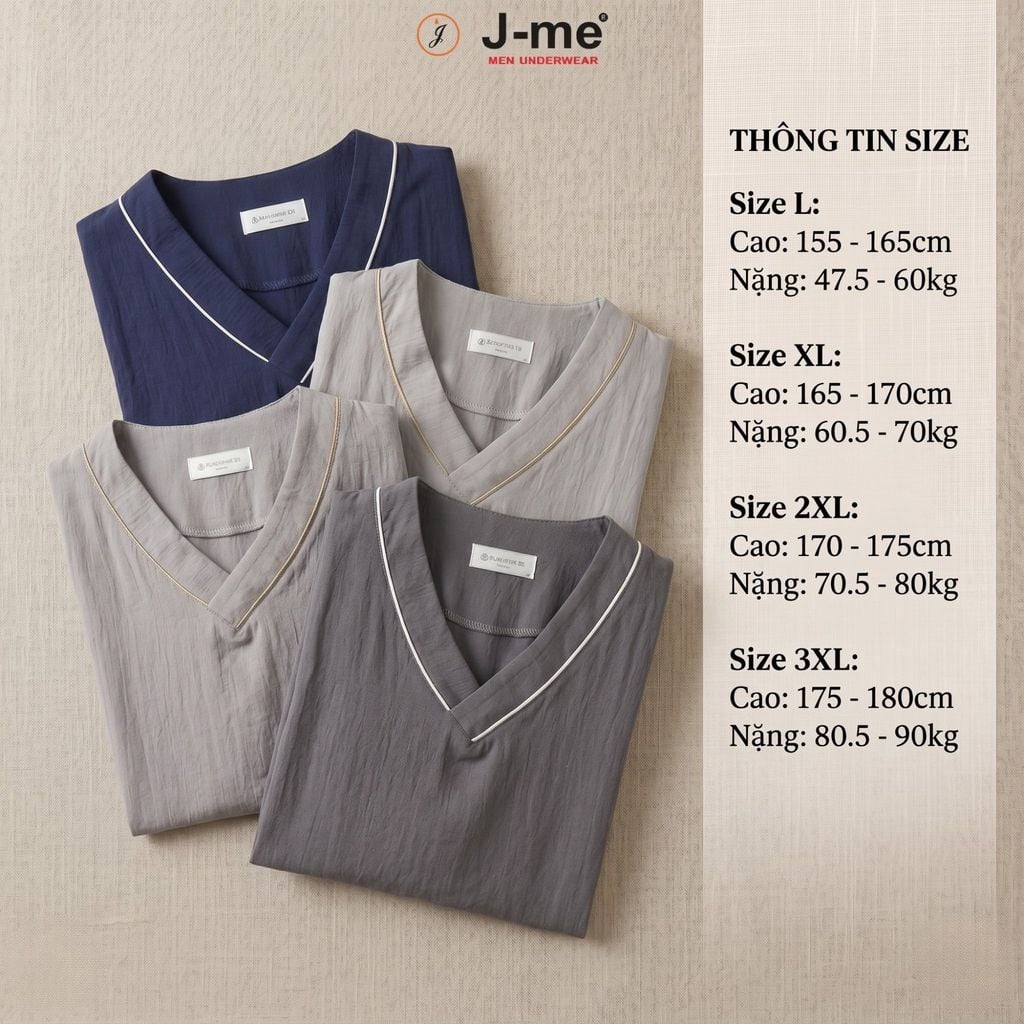 Bộ mặc nhà nam J-ME JMPB305SH Cổ Chữ V Minimalist Chất Liệu Nhẹ Tênh