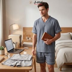 Bộ mặc nhà nam J-ME JMPB305SH Cổ Chữ V Minimalist Chất Liệu Nhẹ Tênh