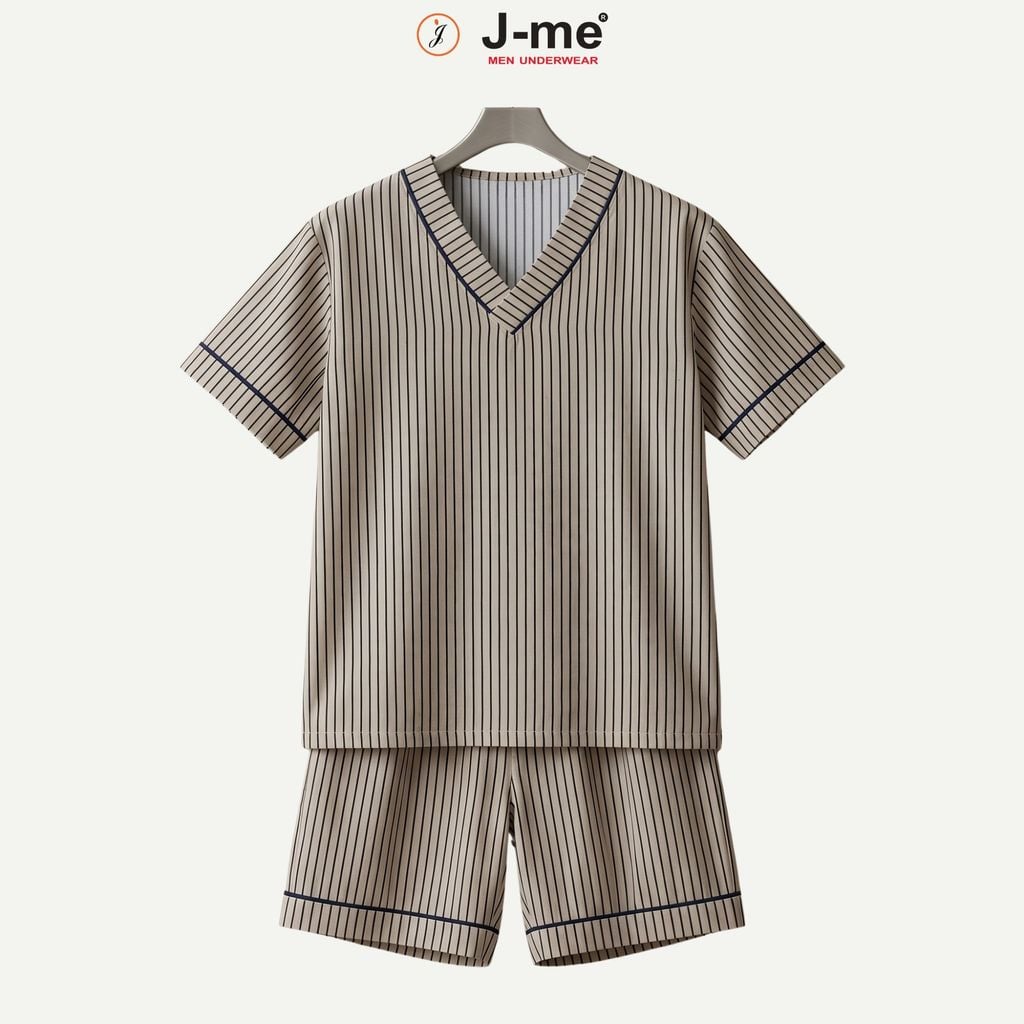 Bộ Đồ Ngủ Nam J-me JMPB306SH Cổ V Họa Tiết Sọc Hiện Đại
