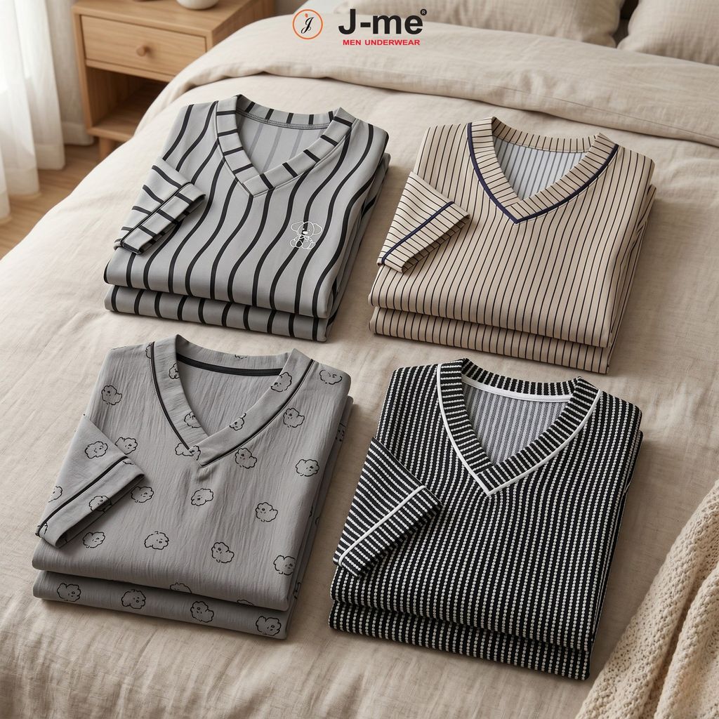 Bộ Đồ Ngủ Nam J-me JMPB306SH Cổ V Họa Tiết Sọc Hiện Đại