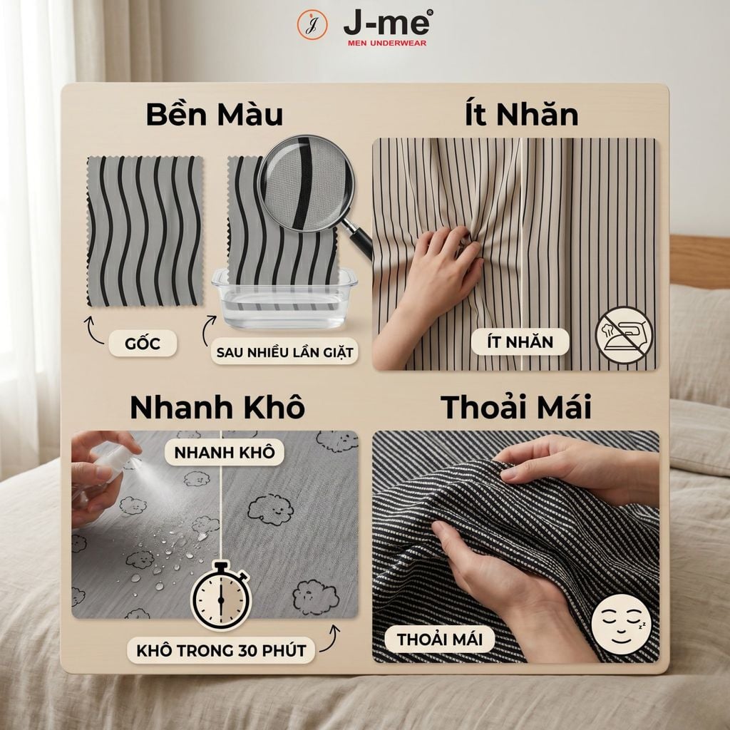 Bộ Đồ Ngủ Nam J-me JMPB306SH Cổ V Họa Tiết Sọc Hiện Đại