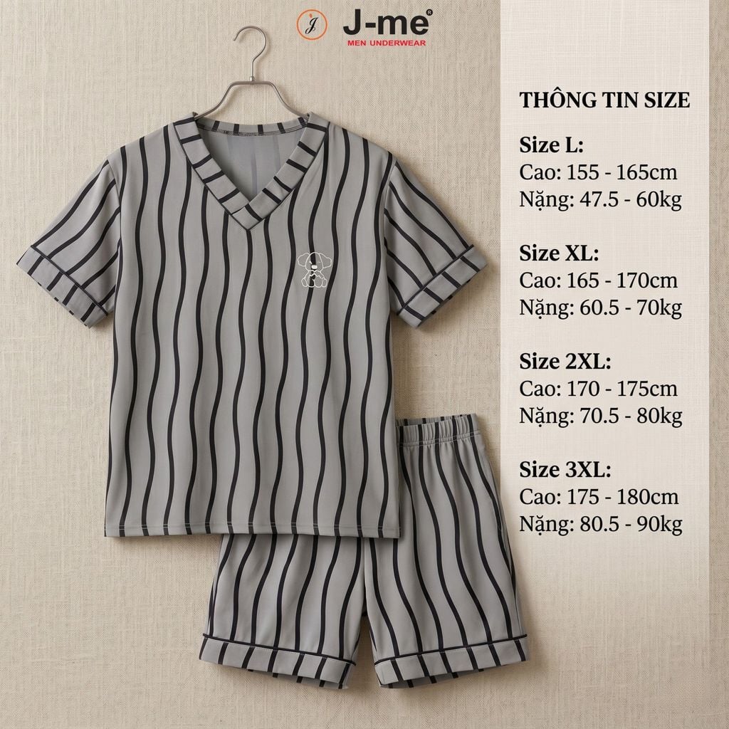 Bộ Đồ Ngủ Nam J-me JMPB306SH Cổ V Họa Tiết Sọc Hiện Đại
