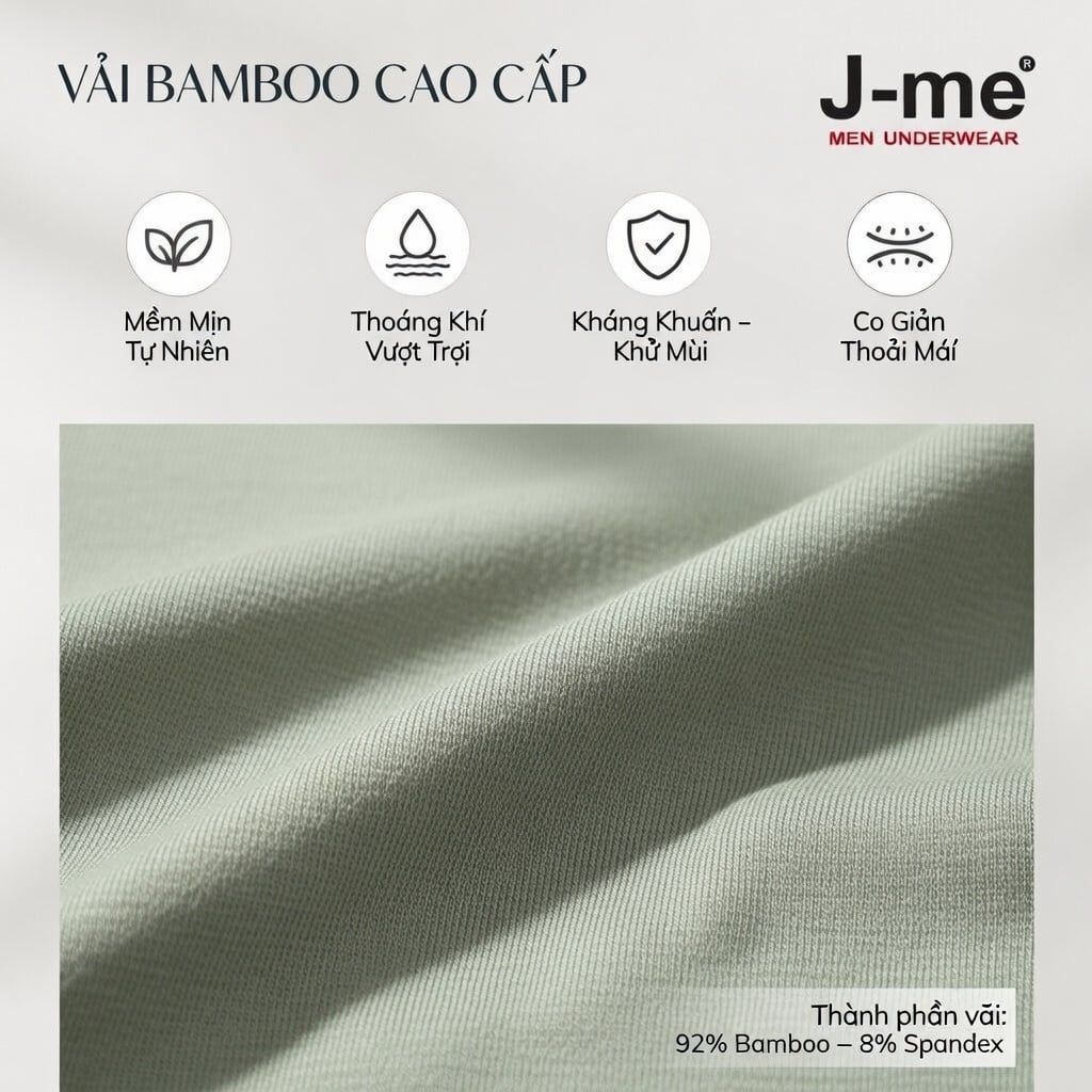 Quần Lót Nam Boxer Bamboo J-me Cao Cấp – Co Giãn 4 Chiều, Thoáng Khí Kháng Khuẩn, Mềm Mịn Thoải Mái JM573SH