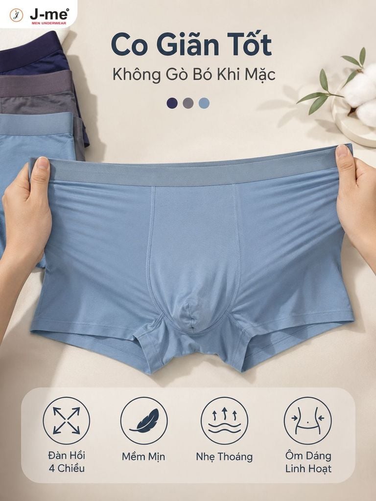 Quần Lót Nam Boxer J-me JM3705SH Thoáng Khí, Mềm Mịn, Co Giãn Tốt