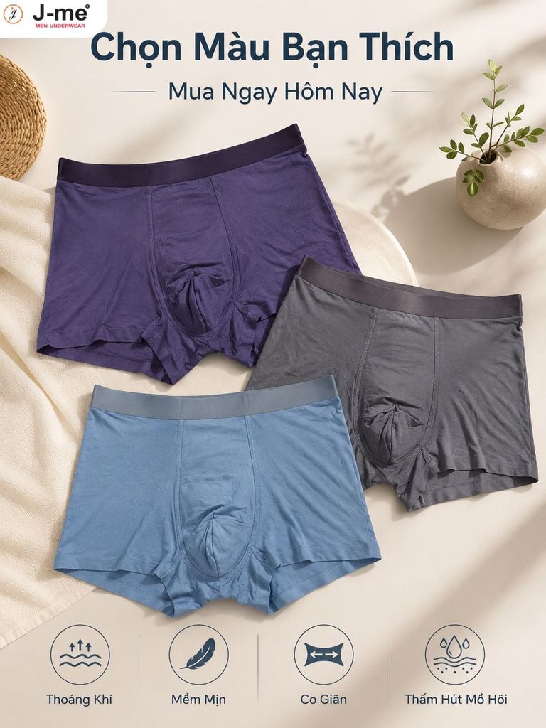 Quần Lót Nam Boxer J-me JM3705SH Thoáng Khí, Mềm Mịn, Co Giãn Tốt