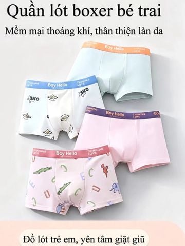 Combo 4 Quần lót boxer bé trai J-me cotton mềm thoáng khí QBT89NK