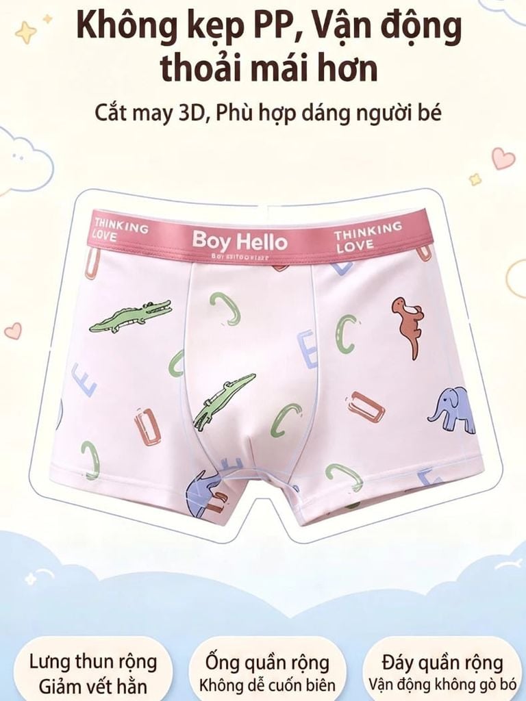 Combo 4 Quần lót boxer bé trai J-me cotton mềm thoáng khí QBT89NK