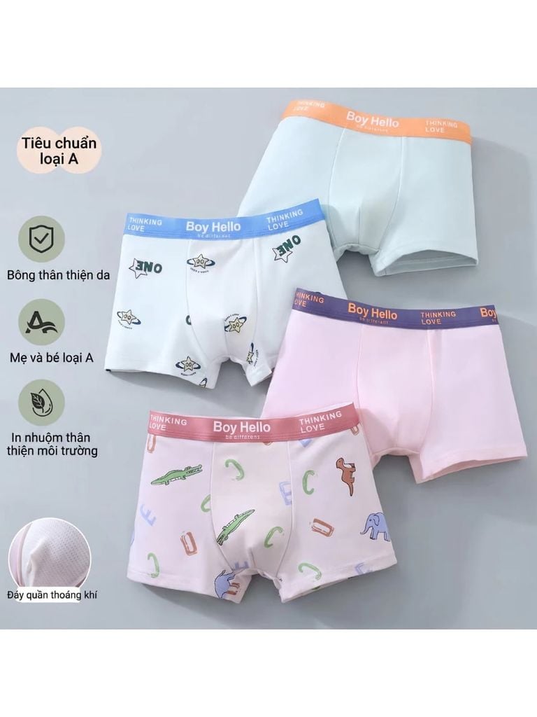 Combo 4 Quần lót boxer bé trai J-me cotton mềm thoáng khí QBT89NK