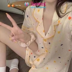Bộ Đồ Ngủ Nữ Speranza SBD008SH Vải Cotton Nhăn, Họa Tiết Hoạt Hình, Cổ Bẻ, Mở Cúc