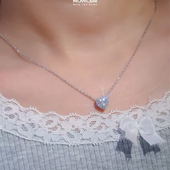 Dây cổ bạc Thụy Sĩ đính full đá Moissanite tim 7.0ly lấp lánh NH000946