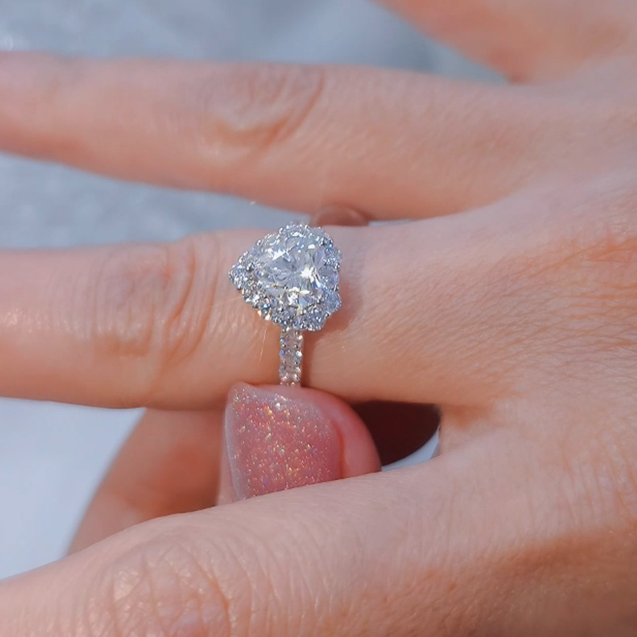 Nhẫn bạc Thụy Sĩ đính full đá Moissanite tim 7.0ly _ROWLER RH000946