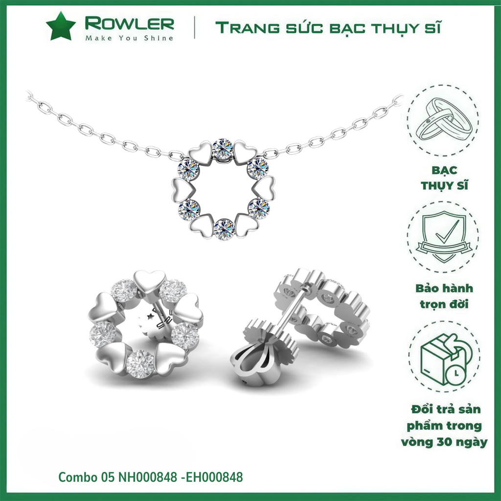 Combo 05 - Vòng tròn họa tiết trái tim đính đá Moissanite ROWLER - 000848