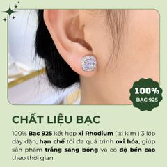 Bông tai bạc 925 đính đá Cubic Zirconia 5A vuông cushion cut 6.5ly ROWLER EA000929