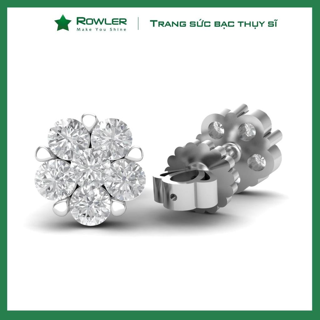Bông tai hoa mai chuôi vặn bạc 925 hoa mai đính đá Cubic Zirconia 5A ROWLER EA100337