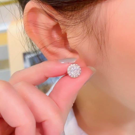 Bông tai HALO chuôi vặn bạc 925 đính đá Cubic Zirconia 5A ROWLER EA100839
