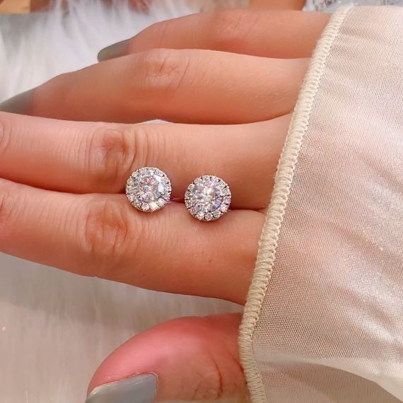 Bông tai HALO chuôi vặn bạc 925 đính đá Cubic Zirconia 5A ROWLER EA100839