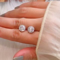 Bông tai HALO chuôi vặn bạc 925 đính đá Cubic Zirconia 5A ROWLER EA100839