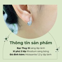 Bông tai nữ bạc Thụy Sĩ hình trái tim khóa bật đính đá Moissanite ROWLER EH000906