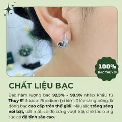 Bông tai nữ bạc Thụy Sĩ hình trái tim khóa bật đính đá Moissanite ROWLER EH000906