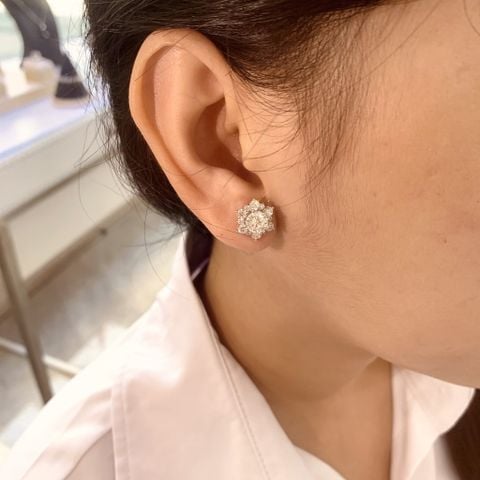 Bông tai hoa kết tầng bạc 925 đính đá Cubic Zirconia 5A 6.0ly ROWLER EA000616