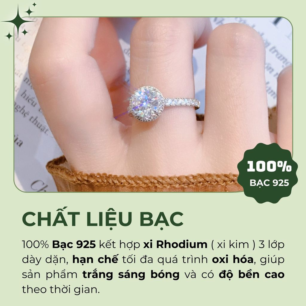 Nhẫn HALO bạc 925 đính đá Cubic Zirconia 5A 7.0ly ROWLER RA000934
