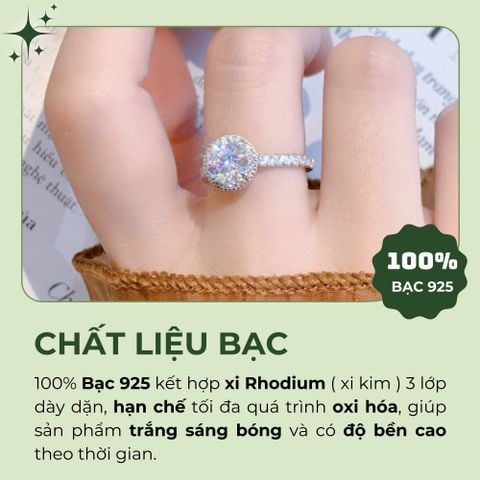 Nhẫn HALO bạc 925 đính đá Cubic Zirconia 5A 7.0ly ROWLER RA000934