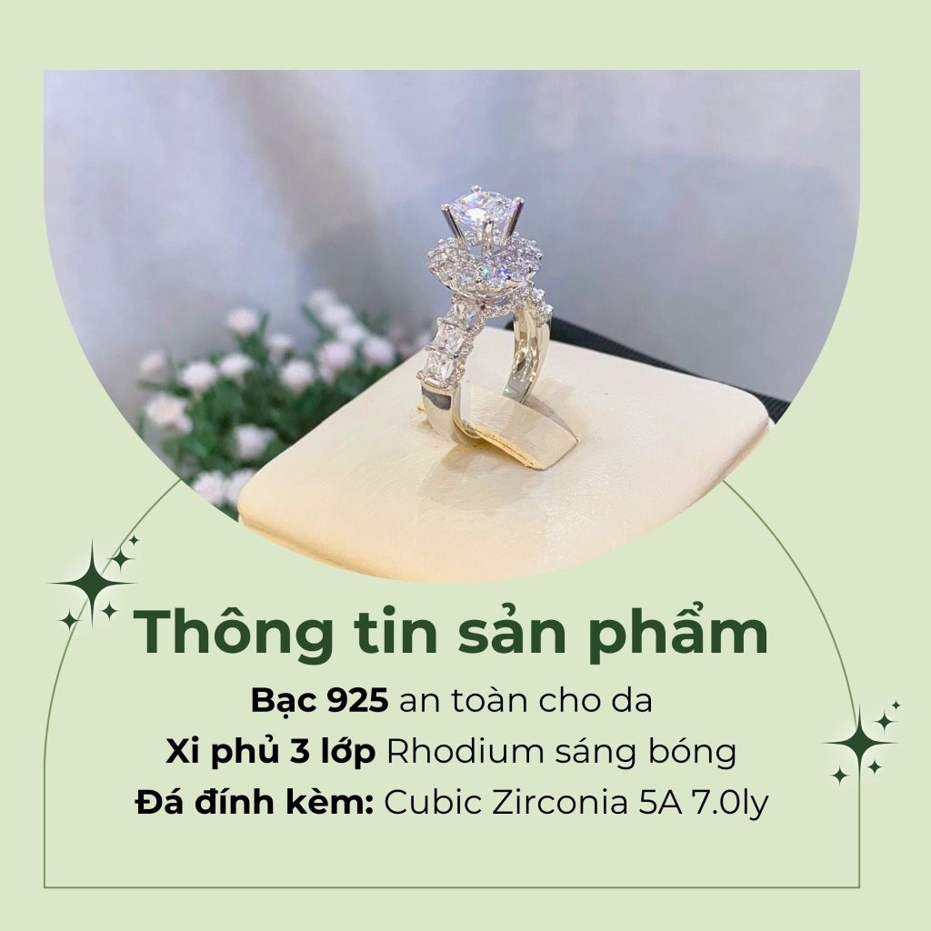 Nhẫn bạc Royal 925 đính đá Cubic Zirconia 5A 7.0ly ROWLER RA000953