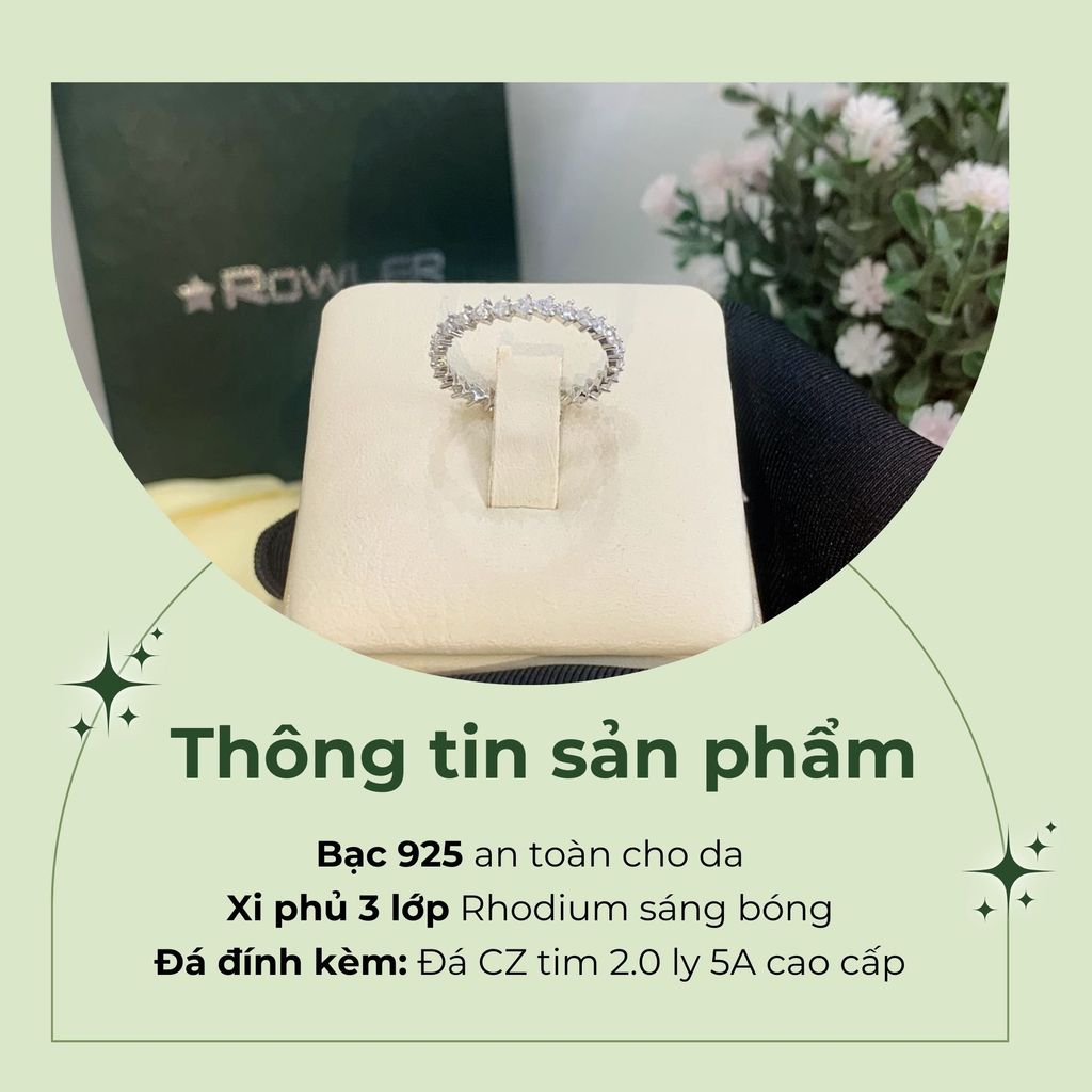 Nhẫn bạc 925 đính full đá tim 2.0ly ROWLER RA100586