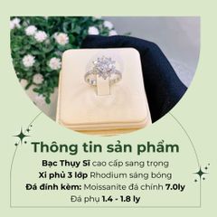 Nhẫn bạc Thụy Sĩ bông hoa đính đá Moissanite 7.0ly ROWLER RH000616