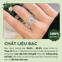 Nhẫn bạc Thụy Sĩ bông hoa đính đá Moissanite 7.0ly ROWLER RH000616