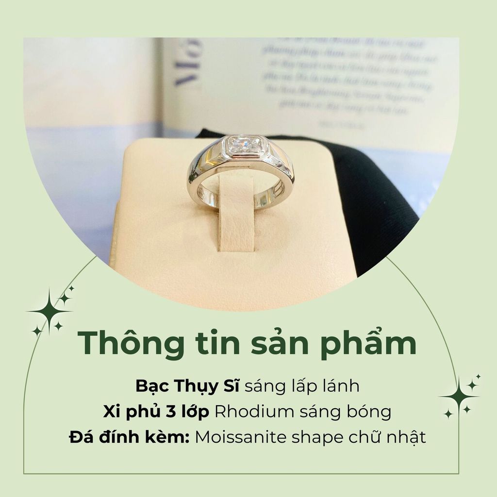 Nhẫn bạc unisex đính đá Moissanite ROWLER RH000863