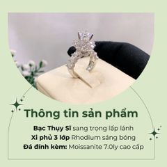 Nhẫn Royal bạc Thụy Sỹ đính full đá Moissanite viên chủ tròn 7.0ly- ROWLER- RH000953